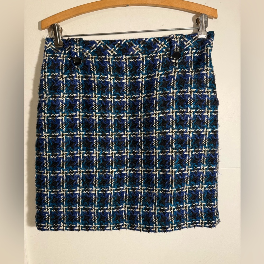 LOFT Navy and Cream Checkered Mini Skirt